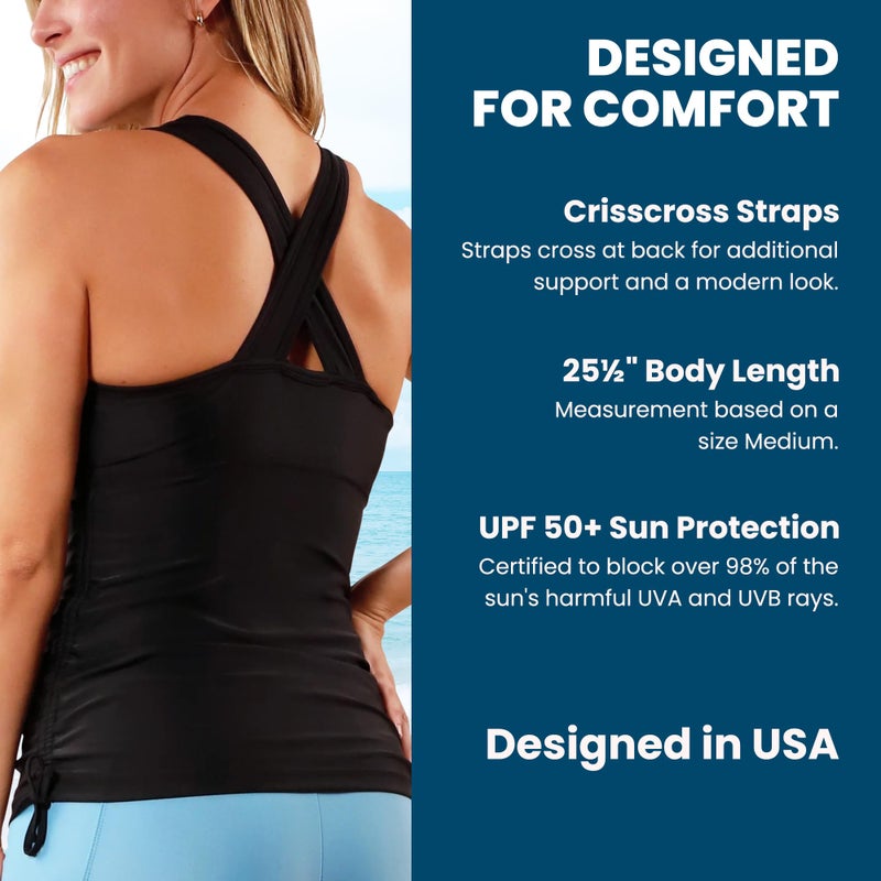 UV SKINZ Women's Swim Tankini â€“ Modest Tankini Top with Built-in Bra Support, UPF 50+ Sun Protection, Flattering Ruched Sides to Conceal Tummy, Comfortable Swimwear for Women - Black - 3XL - Image 4